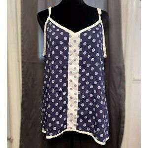 Tommy Hilfiger Polka Dot Camisole Blue & White Trim Tank Top Boho